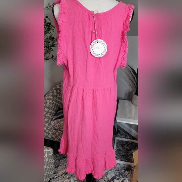 Umgee Linen Frayed Ruffle Hem Dress Size Medium - Picture 2 of 5